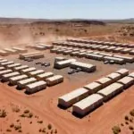 Aerial view of remote FIFO mining camp accommodation village in Western Australia