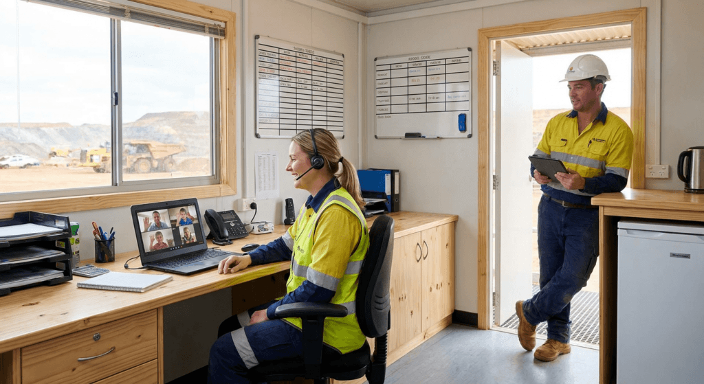 FIFO worker connecting with family via video call at a remote mining camp in Western Australia, supported by a structured mental health program