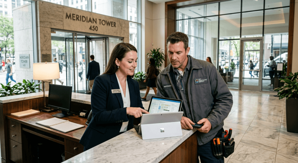 Building concierge coordinating contractor access in a premium Perth property