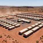 Aerial view of remote FIFO mining camp accommodation village in Western Australia