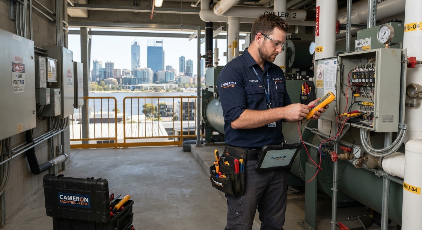 Facilities management Perth — Cameron Facilities technician on-site at a commercial property