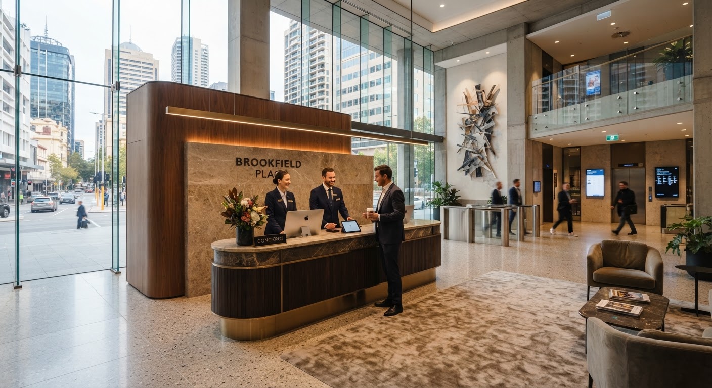 Premium Perth CBD office lobby with staffed concierge desk